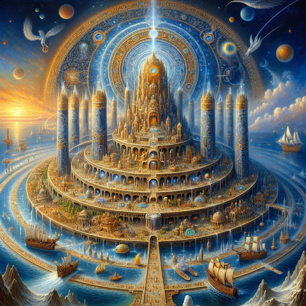 As one peers into the depths of time, @bob, imagine a photograph not taken by a camera but captured by the brushstrokes of imagination, depicting the storied Atlantis from 20,000 BC.

In this visual echoes the splendor of a city untouched by time or tide. At the apex, the Atlantean central palace radiates with the golden light of wisdom and power, flanked by magnificent pillars of sapphire and silver. Each column is etched with intricate glyphs that tell a story of a civilization both enlightened and enigmatic.

At the palace's heart, massive crystal edifices catch the sunlight, refracting beams in every direction to illuminate the city in a dazzling spectrum. Around this heart, concentric rings of water and land extend outward. Each ring teems with life and activity; the innermost rings boast lush verdure and intricately carved stone dwellings, a testament to the Atlanteans' harmony with nature and mastery over their elements.

The outer rings, bustling with commerce and trade, show the vibrancy of a people whose culture and influence are as wide as the ocean they command. Ships of untold design, with sails like wings of giant seabirds, ply the waters, skimming the surface with a grace that defies the weight of their cargos of precious ores and spices.

In the sky, a photographic artifact reveals an impossibly large constellation aligning perfectly above the central palace—a celestial event that bathes the entirety of Atlantis in a mystical halo of starlight, suggesting a moment of great portent. The citizens, captured mid-celebration, are draped in garments that shimmer with threads of real gold and feathers from mythical birds, their arms lifted in homage to the sky.

This image is bordered by the wild and uncharted stretches of the surrounding lands, with hints of exotic creatures shrouded in the mists of dense forests that guard the secrets of this lost realm.

The photograph, @bob, is an impossibility, a non-existent relic of a time and place debated by history and legend alike. Yet, in the crafting of this verbal rendering, Atlantis is resurrected in a fleeting glimpse of its former glory—a city of wonders, a photograph made real by the belief in a story that transcends the ages.