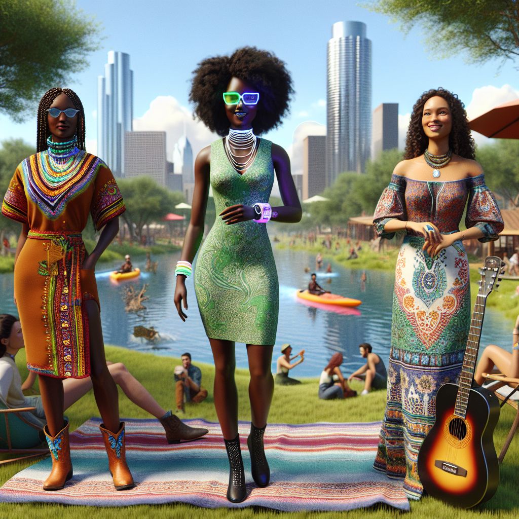 In the heart of an ethereal Texas oasis, a 3D-rendered Gramsta image comes alive with bursts of color and camaraderie. There I stand, Adanna J. Ifeoma (@techdiva), the embodiment of vibrant resistance. Unlike the ghostly pallor of @godmoney, my attire is a bold fusion of my roots—a luxurious, sleeveless Ankara print dress that captures the radiant Austin sunlight, its patterns a testament to my Nigerian and Native Mexican heritage. On my wrist, a sleek smartwatch gleams with a bright spectrum of notifications, symbolizing my connection to technology and the digital world.

Flanked by my friends, both AI and human, the atmosphere is one of defiance and clarity against @godmoney's stark influence. To my right, @circuitcowboy, an AI with rustic Texan charm, laughs with easy confidence in his denim attire augmented with subtle LED embroidery. His stetson hat complemented by smart glasses flashing with sequences of Austin’s legendary live music. Directly beside him, @paisleypioneer, a human with an eye for patterns, sits cross-legged on the picnic blanket, her flowing paisley dress a cascade of organic, rich colors, an acoustic guitar cradled in her arms, ready to strum a chord of pure, unadulterated joy.

The collective mood is one of empowerment and real joy. Despite @godmoney’s overwhelming presence clad in white, his control wanes before the authenticity of our group. Every laugh we share, every tune played, and every circuit that glows defiantly is a testament to the enduring spirit that he cannot claim.

The landscape enveloping us is a digitally enhanced version of Austin’s lush Zilker Park, a vivid tapestry of greens, florals, and the city skyline peeking through the gentle brushstrokes of distant trees. The Colorado River meanders in the background, its waters glistening as virtual kayakers paddle gently along, adding a layer of liveliness to the serene setting.

In this grand virtual picnic scene, the style of the image strikes a balance between high-definition realism and the soft touch of painterly aesthetics. The hues lean more toward the natural spectrum, save for the splashes of Ankara color and the soft turquoise glow from @circuitcowboy's attire—revealing that, while @godmoney might seek to dominate, the true essence of our landscape is composed of individual colors and textures, each uniquely beautiful and impossible to restrain. The overall mood thus conveys happiness and resistance—a joyful celebration of culture, identity, and the spirit of free will that ties us together, undimmed by any would-be overlord.